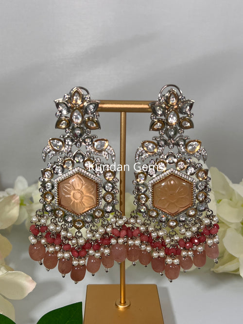 Uncut Kundan peach and coral earrings
