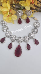 Burgandy American Diamond Necklace Set