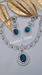 American Diamond Royal Blue Pendent Set