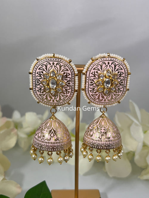 Uncut Kundan light pink lightweight Jhumki