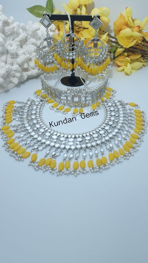 Silver and yellow mirror 4 piece set